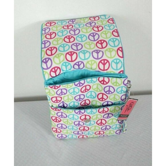 Tablet Bag Canvas Tech bag 3 pockets Peace Sign Pattern Multi Color NWT - Picture 4 of 6
